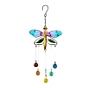 Glass Teardrop Pendant Decorations, with Metal Dragonfly Link, for Garden Outdoor Decoration
