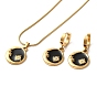 Moon & Flower Golden 304 Stainless Steel Jewelry Set with Enamel, Dangle Hoop Earrings and Pendant Necklace