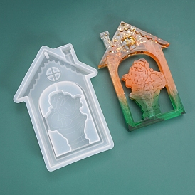 Christmas DIY Pendant Silicone Molds, Resin Casting Moulds, For UV Resin, Epoxy Resin Jewelry Making, Santa Claus & House