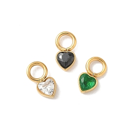 304 прелести нержавеющей стали, сердце прелести, со стеклом, реальный 18 k позолоченный, граненые