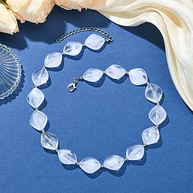 Ромбовидные акриловые бусы для женщин, с цинковым сплавом застежками омаров коготь, платина