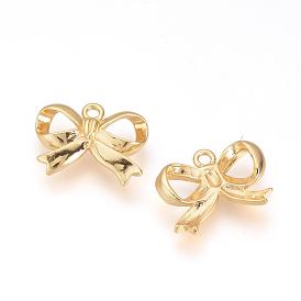 Brass Pendants, Bowknot, Nickel Free, Real 18K Gold Plated