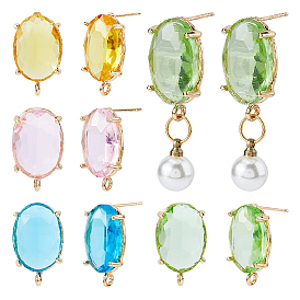 8шт. 4 цвета фурнитура для стеклянных сережек-гвоздиков, с петлями и сплавами, овальные, золотые