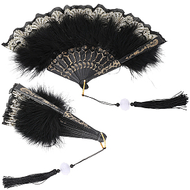 Diseño de duelas de abanico de plástico y plumas, con borlas de poliéster