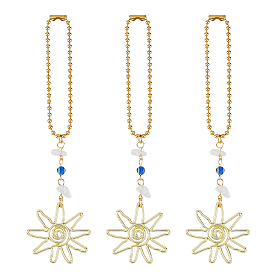 3Подвесные украшения из сплава шт., с кварцевым кристаллом и цепочками из смолы и железных шариков