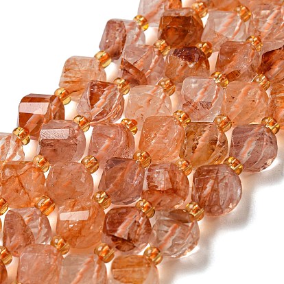 Нити из натурального красного гематоидного кварца/железистого кварца, с бисером, граненый твист 