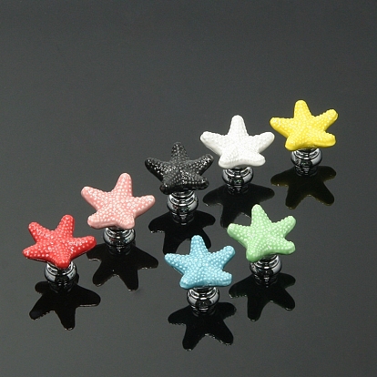 Porcelain Drawer Knob, with Alloy Findings and Screws, Cabinet Pulls Handles for Kitchen Cupboard Door and Bathroom Drawer Hardware, Starfish