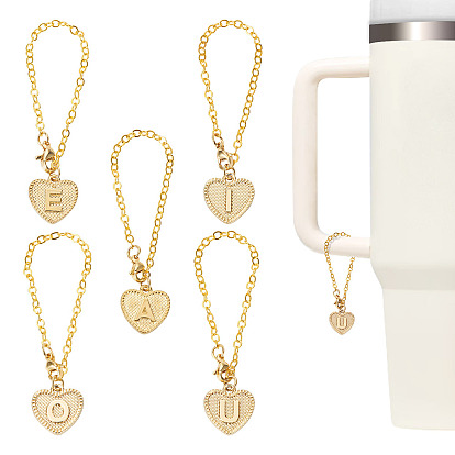 5 шт. 5 стильные подвески для бокалов из сплава, с латунными плоскими овальными кабельными цепочками и 304 застежками-карабами из нержавеющей стали., сердце