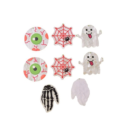 Halloween Theme Opaque Acrylic Pendants, Eye Ghost Spider Skull Charms