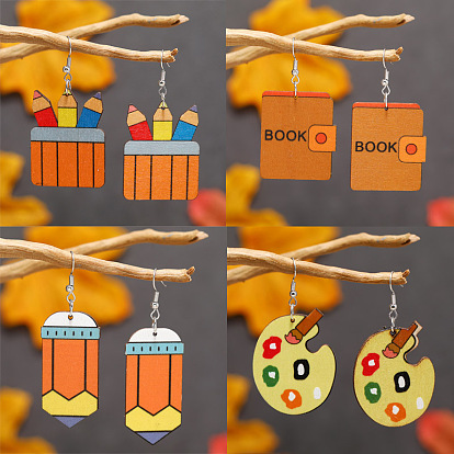 Аксессуары для школьных сережек-скоросшивателей, ножниц, кисти, палитры, блокнота и карандаша из дерева, платина