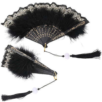 Diseño de duelas de abanico de plástico y plumas, con borlas de poliéster
