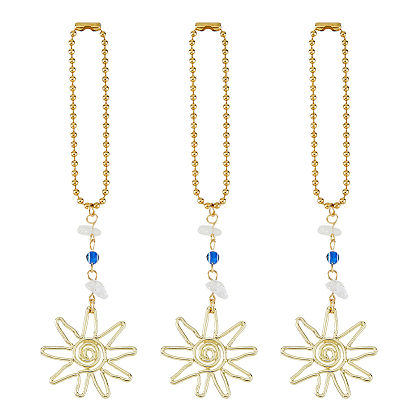 3Подвесные украшения из сплава шт., с кварцевым кристаллом и цепочками из смолы и железных шариков