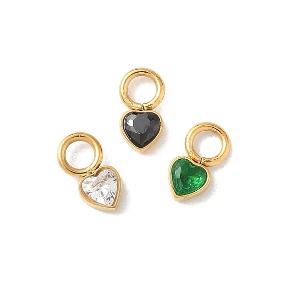 304 прелести нержавеющей стали, сердце прелести, со стеклом, реальный 18 k позолоченный, граненые