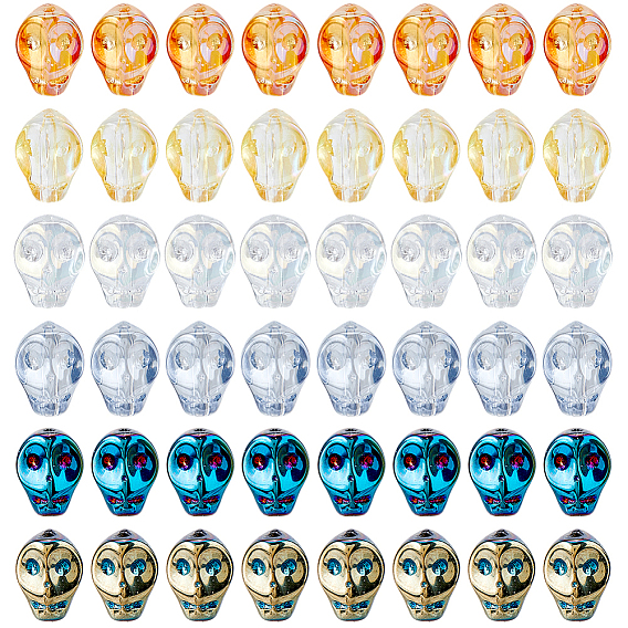 72Pcs 6 Colors Electroplate Glass Beads, Skull