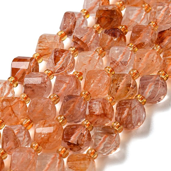 Нити из натурального красного гематоидного кварца/железистого кварца, с бисером, граненый твист 