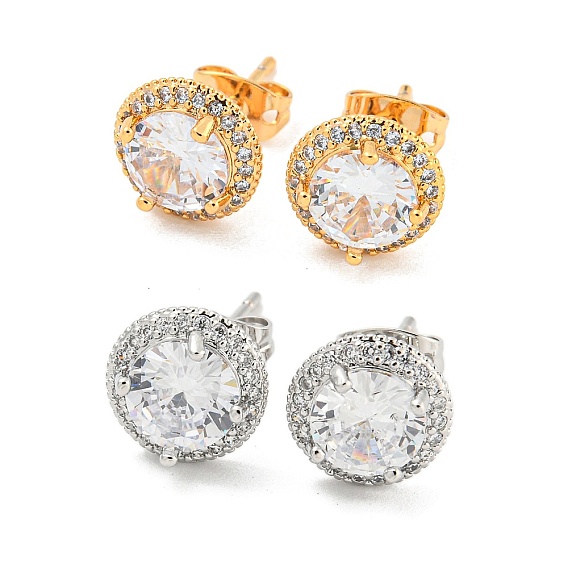 Латунные микро проложить кубического циркония уха шпильки, плоско-круглые