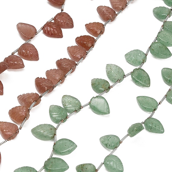Collares de cuentas talladas de cuarzo fresa natural, hoja, superior perforado, con la borla