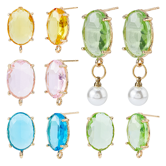 8шт. 4 цвета фурнитура для стеклянных сережек-гвоздиков, с петлями и сплавами, овальные, золотые