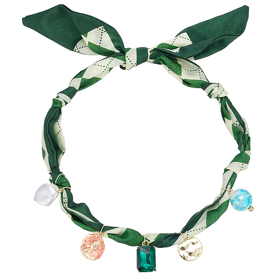 Colliers ras du cou en alliage, émail, résine, verre, plastique, perles et strass, écharpe à pompons, or