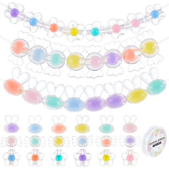 DIY Jewelry Making Kit, Including 150Pcs 3 Style Transparent Acrylic Beads, Elastic Crystal Thread