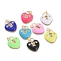 Brass Micro Pave Clear Cubic Zirconia Pendants, with Enamel and Jump Rings, Heart Lock, Real 18K Gold Plated