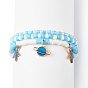 3Pcs 3 Styel Glass Seed & Polymer Clay Beaded Stretch Bracelets Set, Alloy Enamel Planet & Star Charms Stackable Bracelets for Women