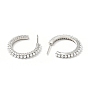 Clear Cubic Zirconia C-Shaped Stud Earrings with Acrylic Pearl, Brass Half Hoop Earrings for Women, Cadmium Free & Lead Free