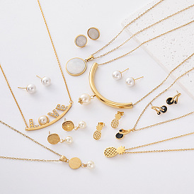 304 Conjuntos de aretes y collares colgantes de acero inoxidable para mujeres, dorado
