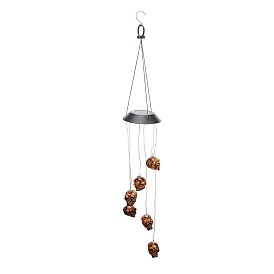 LED Solar Powered Skull Wind Chime, Waterproof, with Resin and Iron Findings, for Outdoor, Garden, Yard, Festival Decoration, Halloween Theme