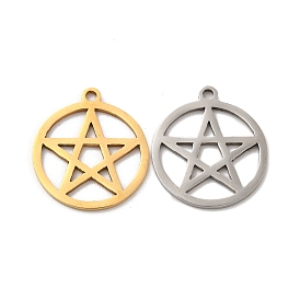 201 Stainless Steel Pendants, Hollow Flat Round with Star Charms
