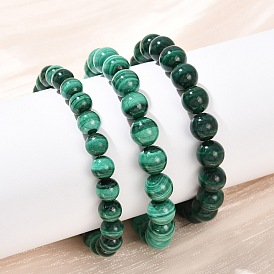 Браслеты-стрейч из натурального малахита, круглые