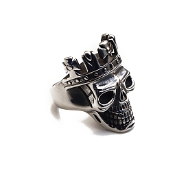 Steam punk estilo titanio acero cráneo rey anillos de dedo, anillo de calavera con corona, anillo de motorista para hombre