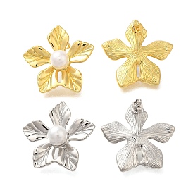 Rack Plating Flower Brass & ABS Imitation Pearl Stud Earrings, Lead Free & Cadmium Free, Long-Lasting Plated