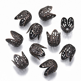 Plated Iron Bead Caps, 4-Petal Flower, Filigree