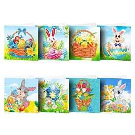DIY Easter Theme Diamond Painting Greeting Card Kits, including Paper Card, Paper Envelope, Resin Rhinestones, Diamond Sticky Pen, Tray Plate and Glue Clay