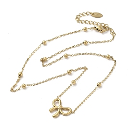 304 Stainless Steel Curb Chain Necklaces, Bowknot Pendant Necklaces for Women