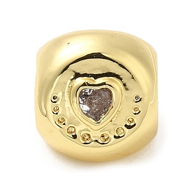 Crémaillère en laiton placage zircone cubique perles européennes, Perles avec un grand trou   , plaqué longue durée, sans cadmium et sans plomb, triangle avec coeur et noeud trinité