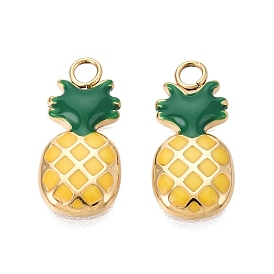 304 Stainless Steel Enamel Pendants, Pineapple Charms, Ion Plating(IP), Long-Lasting Plated, Golden
