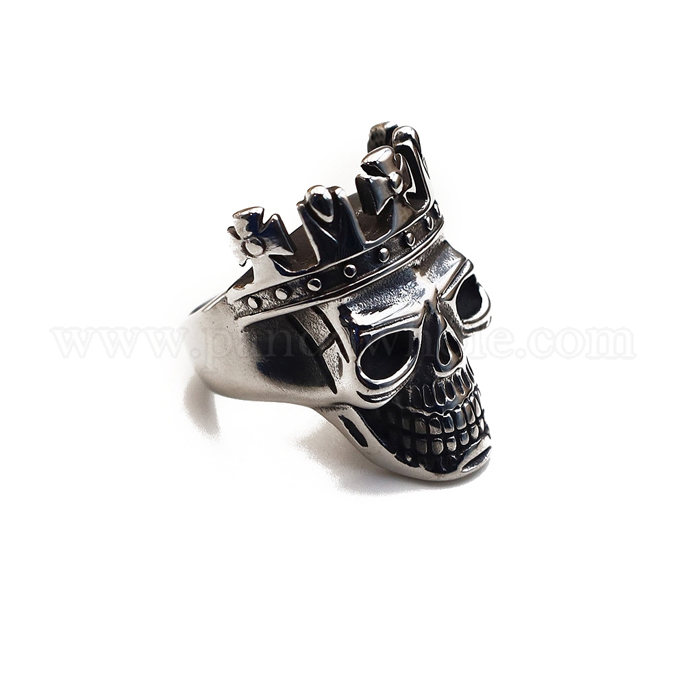 Fábrica de China Steam punk estilo titanio acero rey anillos de dedo, de calavera con corona, de motorista para Tamaño de EE. UU. 8 (18.1 mm) a granel