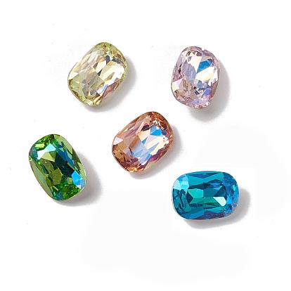 Glass Rhinestone Cabochons, Pointed Back & Back Plated, Rectangle Octagon
