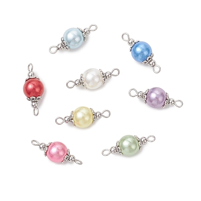 8 шт 8 цвета искусственный жемчуг акриловые круглые звенья, с 304 нержавеющей стали, 201 нержавеющая сталь и сплавы, античное серебро