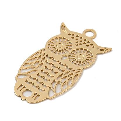 Rack Plating Brass Hollow Out Connector Charms, Long-Lasting Plated, Owl Etched Metal Embellishments
