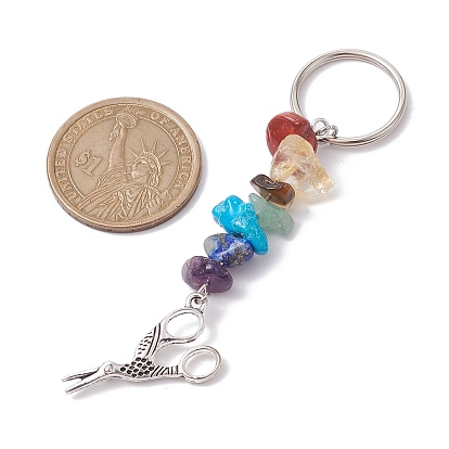 Tibetan Style Zinc Alloy Keychains, with Synthetic & Natural Mixed Gemstone and Iron Split Key Rings