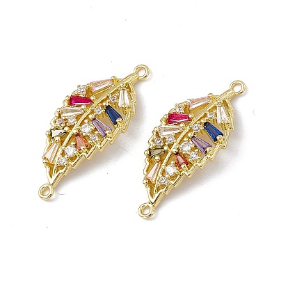 Brass Pave Colorful Cubic Zirconia Connector Charms, Leaf Links