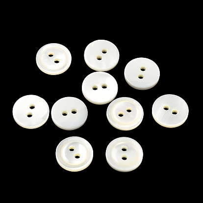 Natural Shell Buttons, 2-Hole Flat Round Buttons with Vintage Rimmed