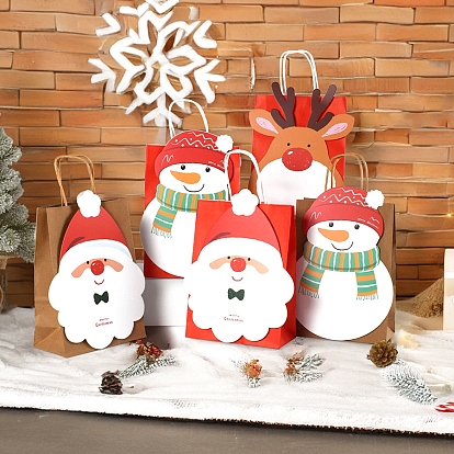 Рождественские бумажные пакеты для хранения подарков с ручкой, сумки для покупок