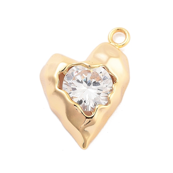 Brass Micro Pave Clear Cubic Zirconia Pendants, Nickle Free, Heart