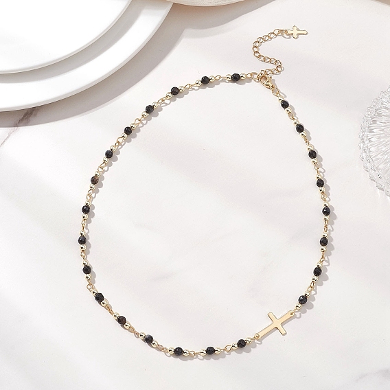 Граненые круглые бусины из натурального агата и 304 цепочки из крошечных крестиков из нержавеющей стали ручной работы, золотые