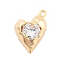 Brass Micro Pave Clear Cubic Zirconia Pendants, Nickle Free, Heart