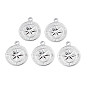 304 Stainless Steel Pendants, Flat Round with Compass